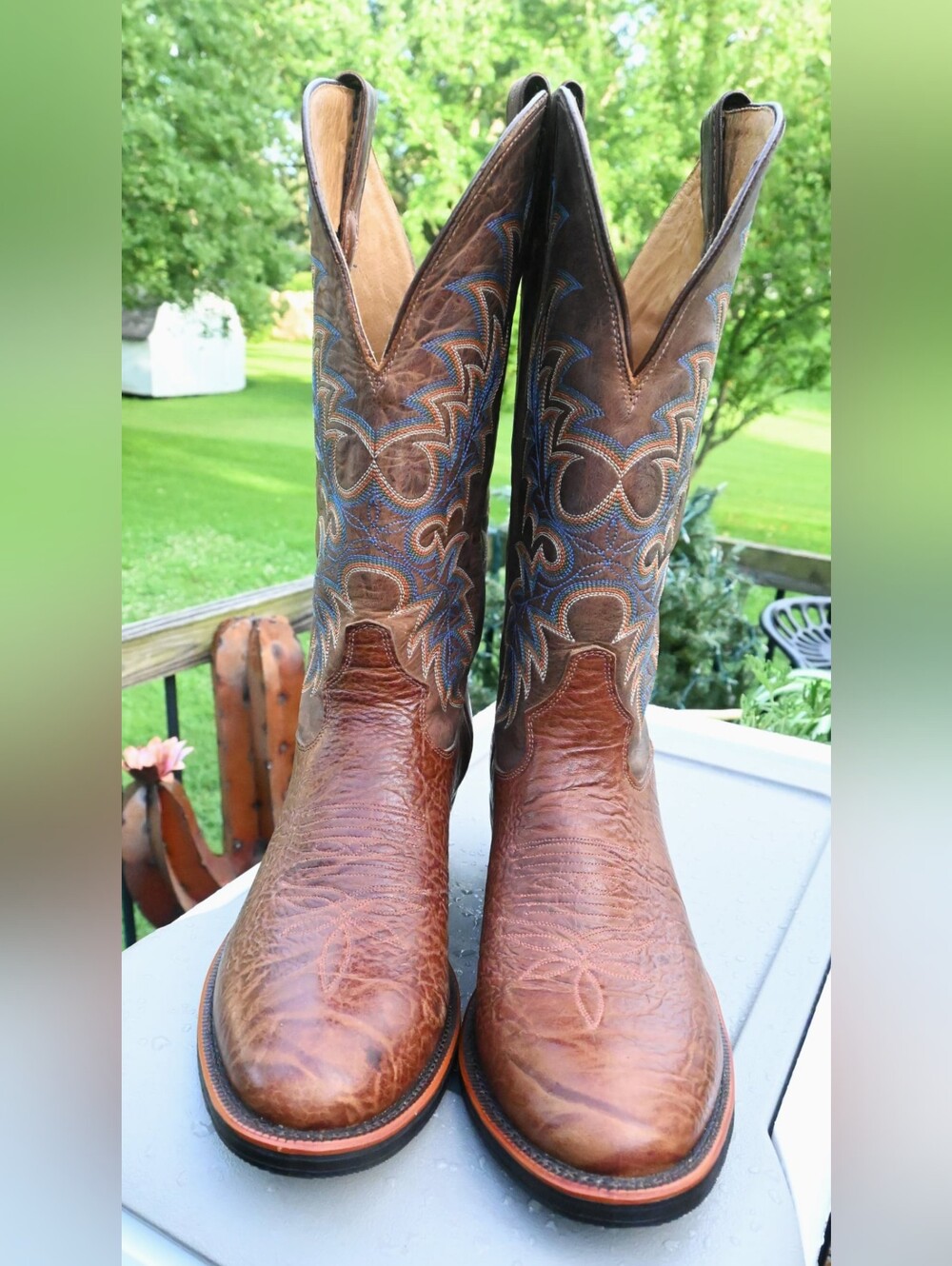 VTG Tony Lama Men's 11D Shrunken Bull Shoulder Cowboy Western Boots Brown 7950